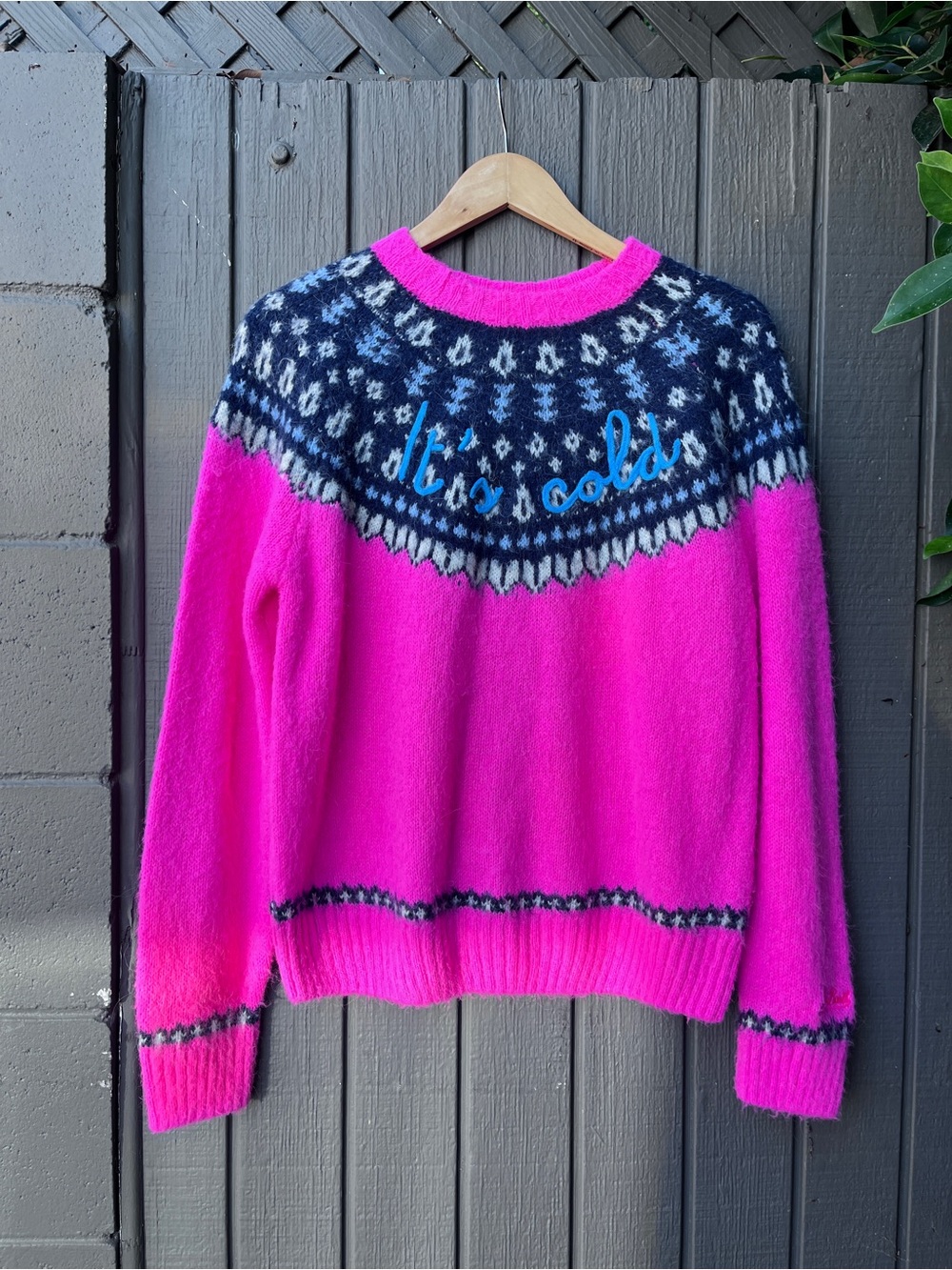 MC2 Saint Barth Hot Pink Fair Isle Yoke Crewneck Sweater Sz M NWOT